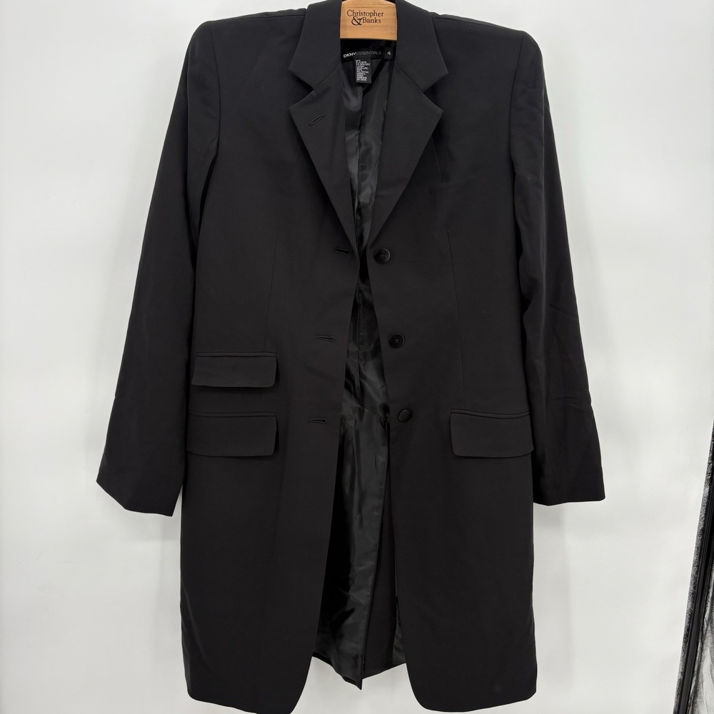 Vintage DKNY Essentials Silk Long Blazer Black‎ Womans Size 4 XS